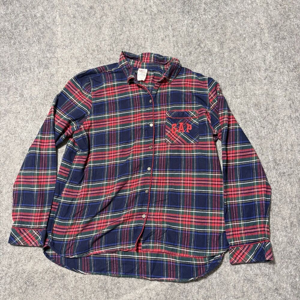 Gap x Pendleton Flannel Pajama Shirt Size L Red Blue Plaid Sleep Lounge Top